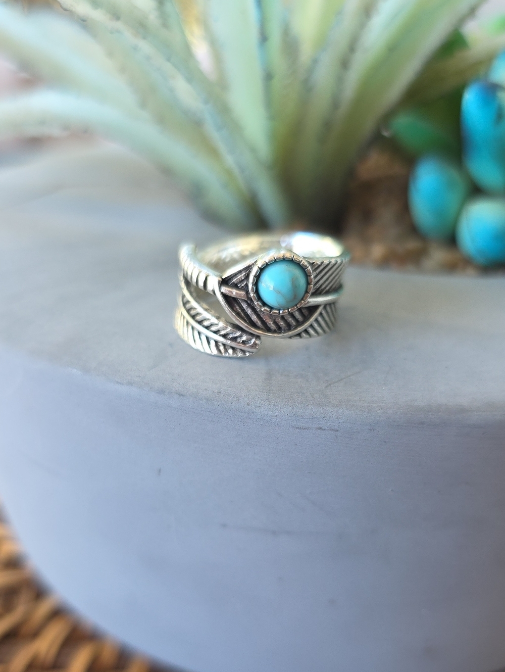 Turquoise Stone Feather Wrap Ring - Women Jewelry